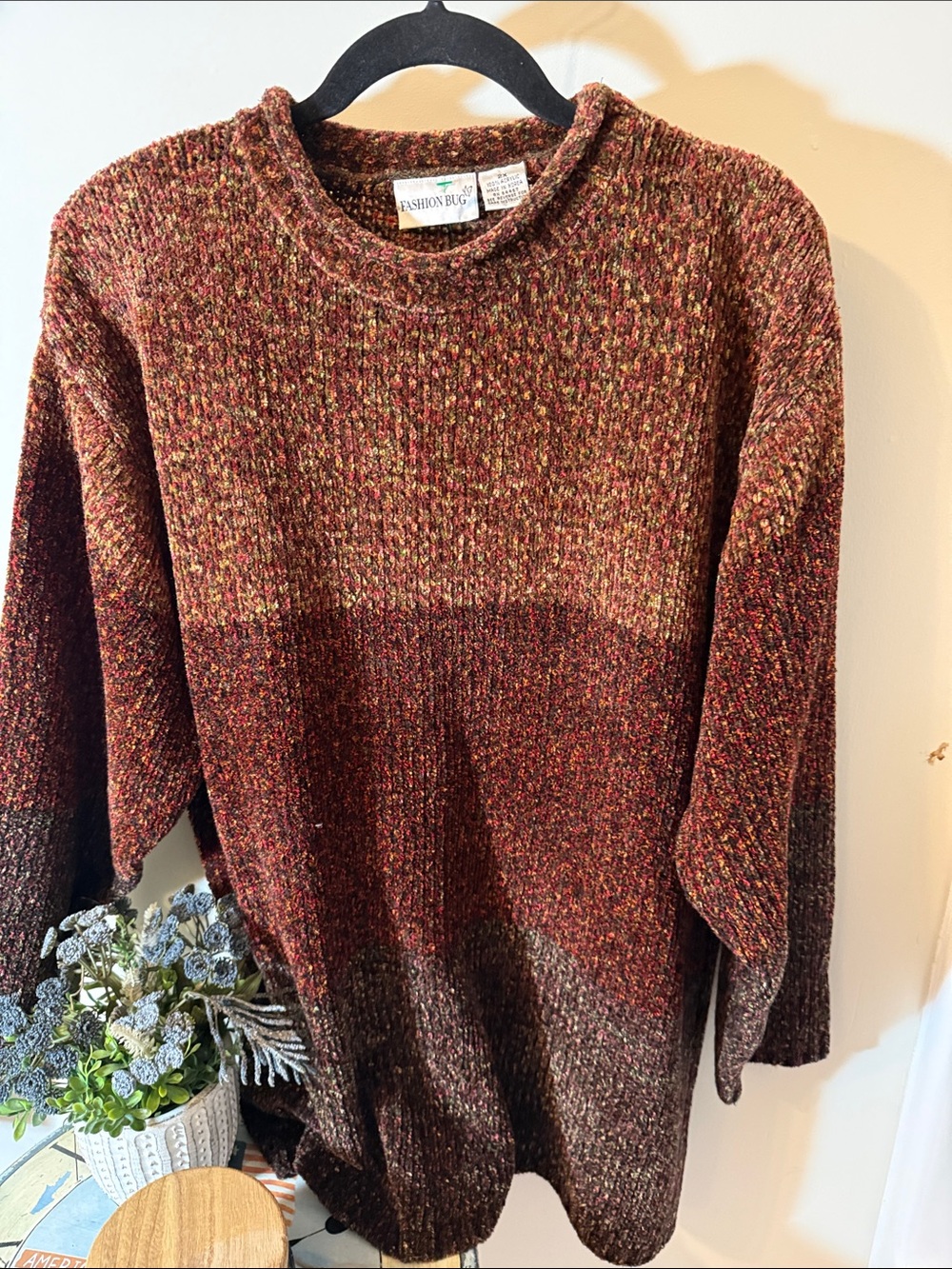 Vintage Fashion Bug Marled Ombre Crewneck Sweater - Rust, Brown, - Picture 4 of 7